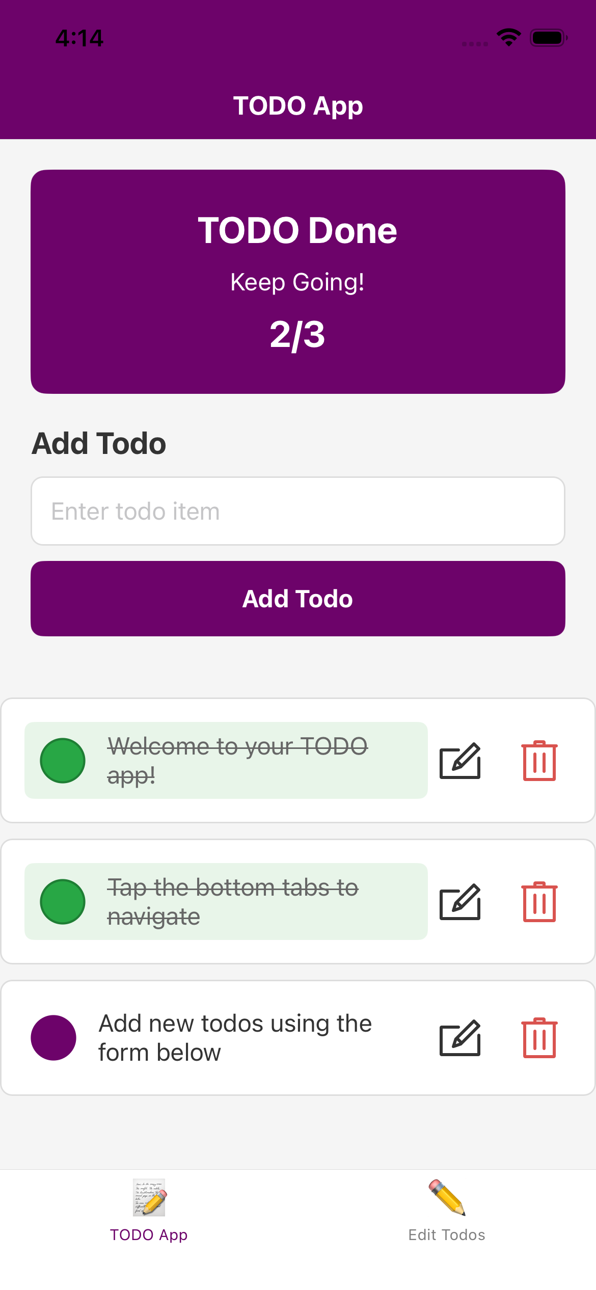 Todo MERN Native App
